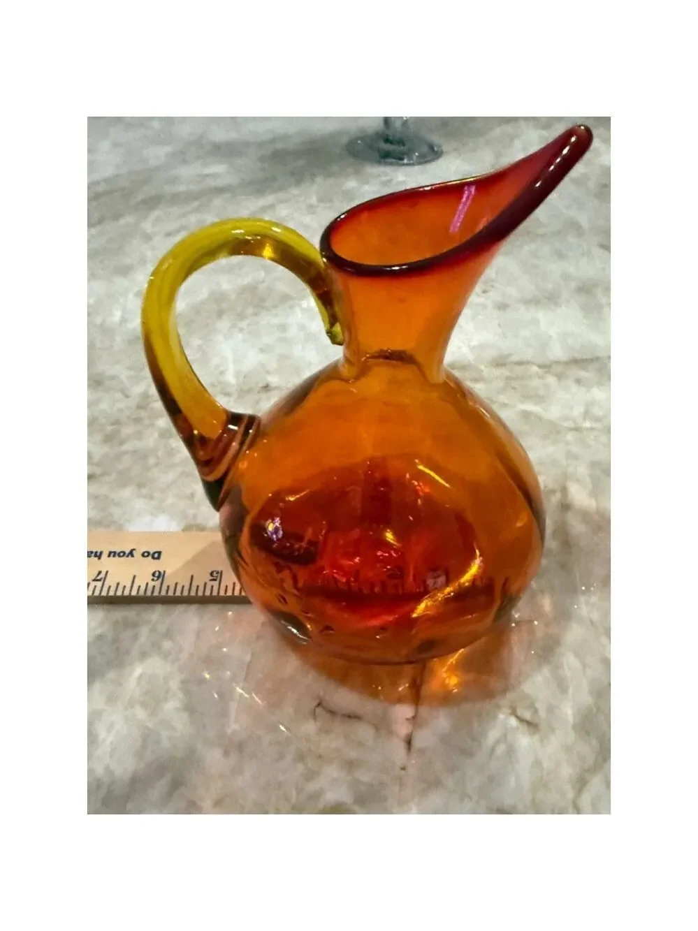 Rainbow hand blown west Virginia USA Orange and Yellow Glass Vase amberina glows